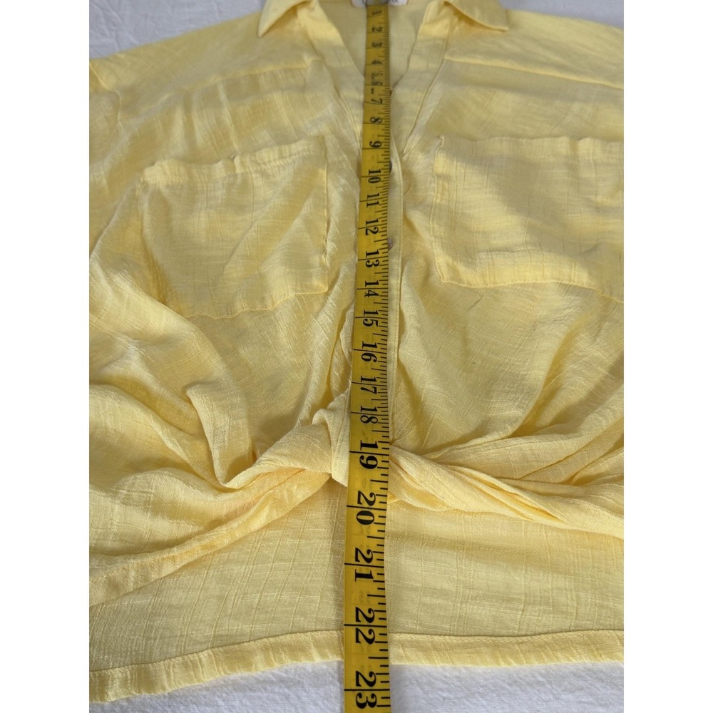Lily Star Womens S Yellow Short Sleeve Sheer Cropped Blouse MA0681114LS - Picture 8 of 12